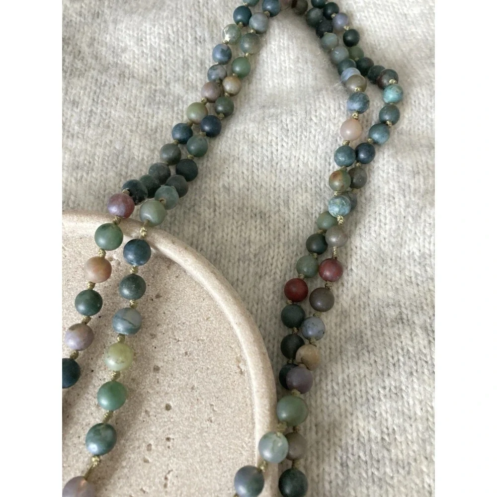 Multi Strand Matte Stone Beaded‎ Necklace Knotted Earth Tones Long Wrappable